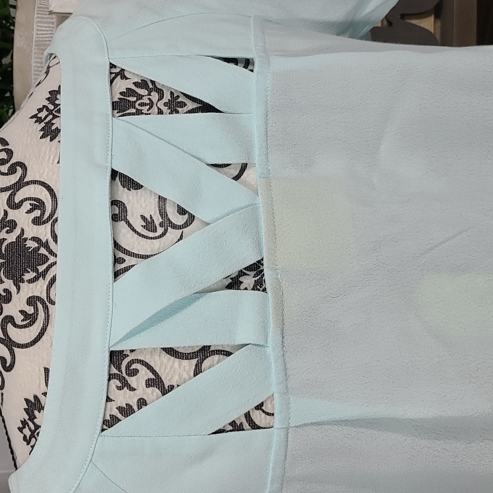 Maeve by Anthropologie Light Blue Lattice Neck Blouse - Picture 5 of 10